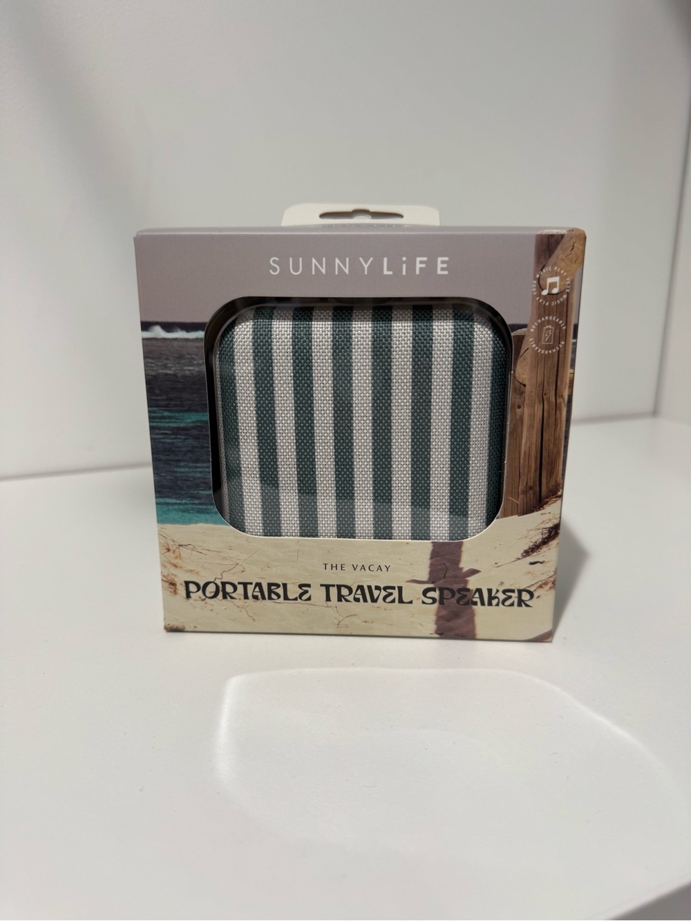 Sunnylife Striped Teal & White Portable Travel Speaker